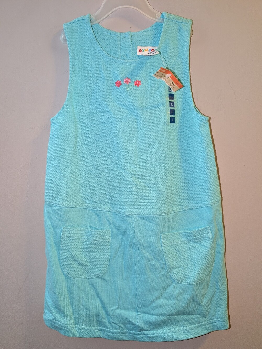 🆕 Vintage Gymboree Aqua Sleeveless Pocket Dress with Embroidered Flowers 3T 4T
